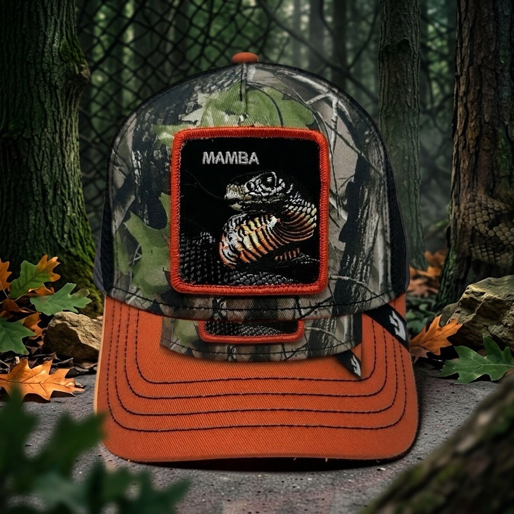 Goorin Bros The Farm Mamba Snake Trucker Hat Camo Orange Snapback NWT